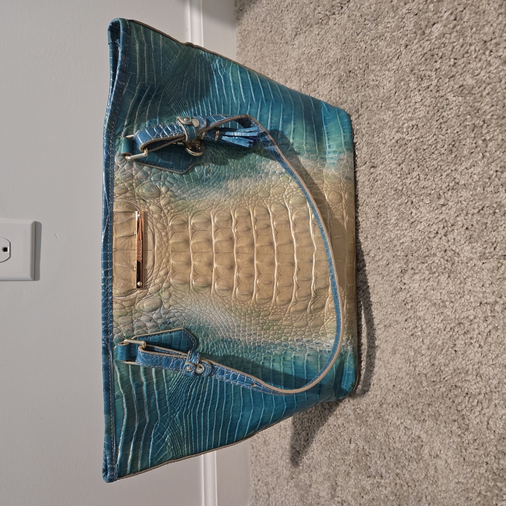 Brahmin Turquoise Crocodile Textured Tote